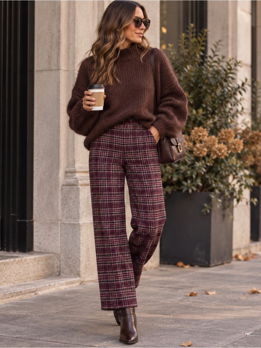 Ann Taylor Wool Blend Plaid Trousers Pants Burgundy NEW Size 4 Dark Academia